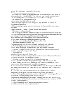 Biology II First Semester Exam Fall 2014 Review