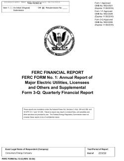 Consumers Energy Company submits revised FERC Form 1 Annual