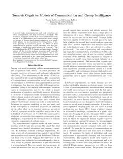 Towards Cognitive Models of Communication and