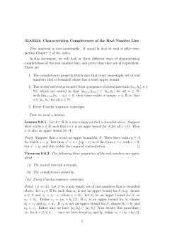 MAS221: Characterising Completeness of the Real Number Line