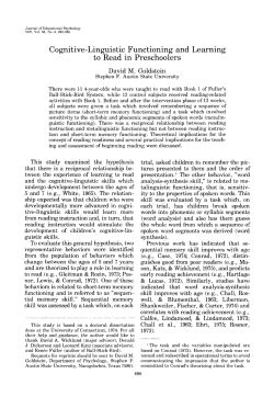 Cognitive-Linguistic Functioning and Learning to Read in