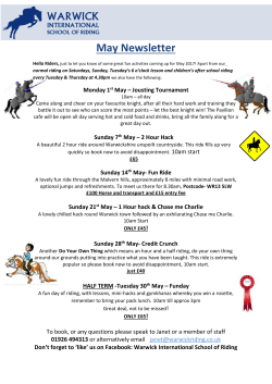 2017 May Newsletter - Warwick International School of Riding