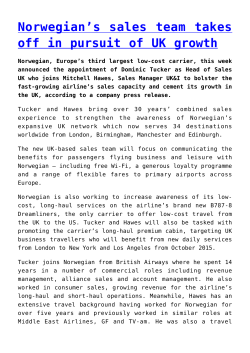 Norwegian`s sales team takes off in pursuit of UK