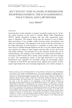 SUBSIDIES FOR RENEWABLE ENERGY, THE SCM AGREEMENT