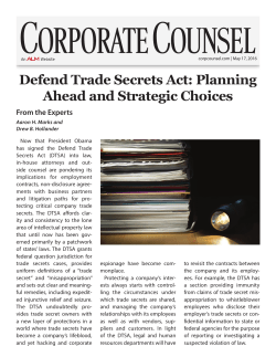 Defend Trade Secrets Act: Planning Ahead and Strategic Choices