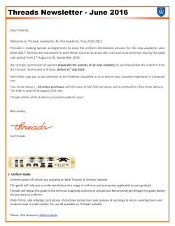 Dear Parents, Welcome to Threads newsletter for the Academic Year