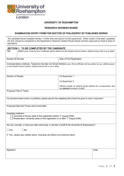 Entry Form for Examination for the Degree of Doctor of Philosophy