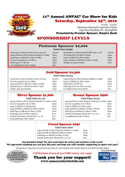 2010 Car Show Sponsorship Levels and Benefits