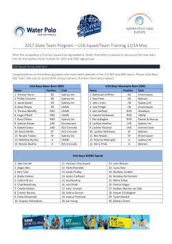 2017 State Team Program – U16 Squad/Team Training 13/14 May