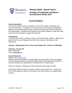 Biology 3222G - Special Topics Ecology of Freshwater and Marine