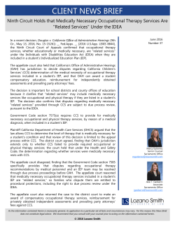 FINAL - Ninth Circuit Holds that Medically Necessary Occupational