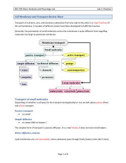 Cell Membrane and Transport Review Sheet Transport of small