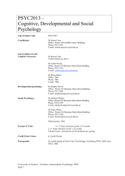 Cognitive, Developmental and Social Psychology