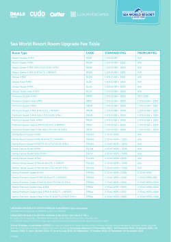 Sea World Resort Room Upgrade Fee Table