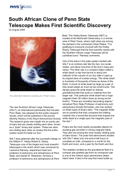 South African Clone of Penn State Telescope Makes First