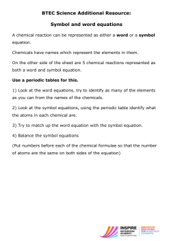 BTEC Science Additional Resource: Symbol and word equations