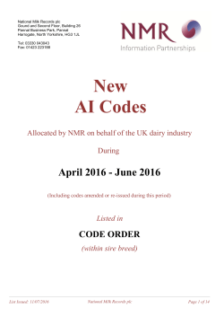 New AI Codes - National Milk Records