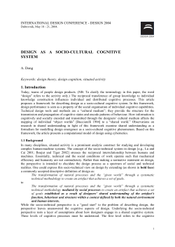 DESIGN AS A SOCIO-CULTURAL COGNITIVE SYSTEM