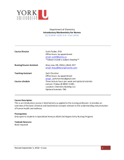 Department of Chemistry Introductory Biochemistry for Nurses SC