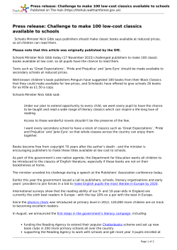 Press release: Challenge to make 100 low