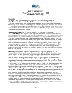 JOB ANNOUNCEMENT Water/Wastewater Operator Grade I-II
