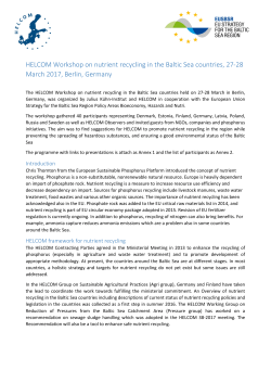 Outcome of HELCOM Workshop on nutrient recycling in the Baltic