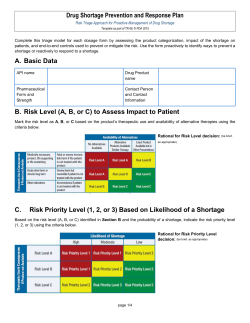 Drug Shortage Prevention and Response Plan