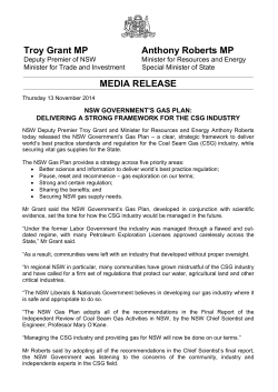NSW Gas Plan - delivering a strong framework for the CSG industry