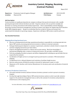 Inventory Control, Shipping, Receiving (Contract Position)