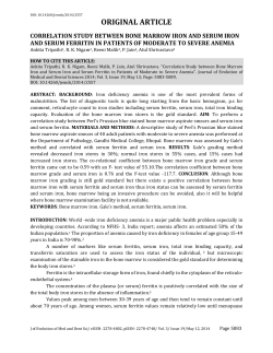 KEYWORDS: Bone marrow iron. Gale`s method, serum ferritin