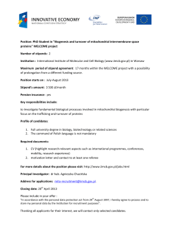 Position: PhD Student in "Biogenesis and turnover of mitochondrial