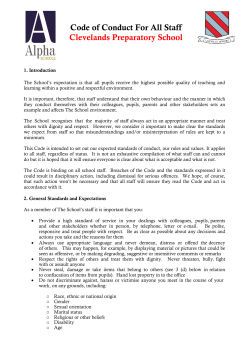 Code of Conduct For All Staff Clevelands Preparatory School
