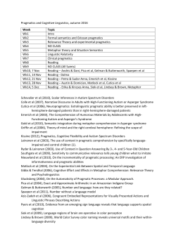 Pragmatics and Cognitive Linguistics, autumn 2016 Week Topic