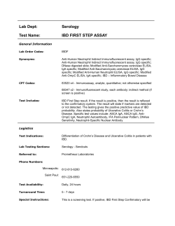 Lab Dept: Serology Test Name: IBD FIRST STEP ASSAY