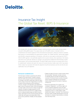 Insurance Tax Insight The Global Tax Reset: BEPS