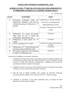 Schedule for 2nd round counselling for admission in