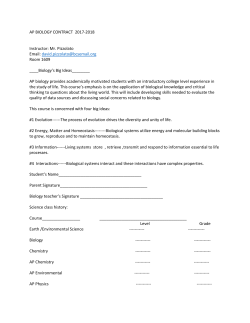 AP BIOLOGY CONTRACT 2017-2018 Instructor: Mr. Pizzolato Email
