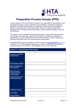 Preparation Process Dossier (PPD) Use this dossier to record