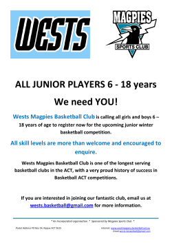 ALL JUNIOR PLAYERS 6 - 18 years We need YOU!