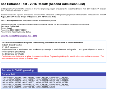 2016 Result: (Second Admission List)