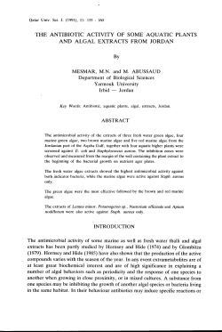 The Antibiotic Activity Of Some Aquatic Plants And Algal Extracts