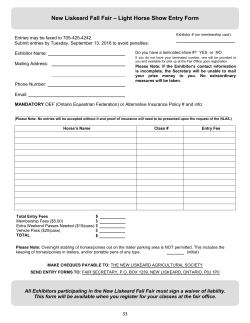 New Liskeard Fall Fair &ndash; Light Horse Show Entry Form