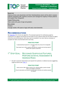 Cognitive Impairment - Toward Optimized Practice