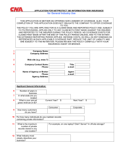 APPLICATION FOR NETPROTECT 360 INFORMATION RISK