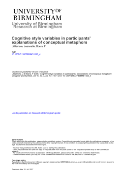 University of Birmingham Cognitive style variables in participants