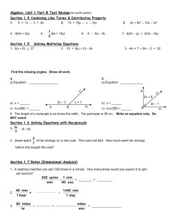 Algebra: Unit 1 Part B Test Review(not worth points) Section 1.5