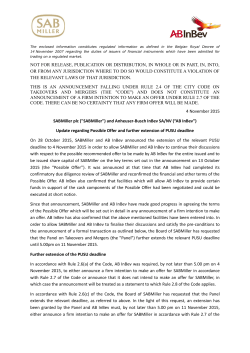 Update regarding Possible Offer and further extension of