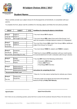 IB Subject Choices 2016 / 2017 Student Name