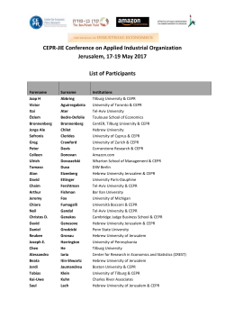 CEPR-JIE Conference on Applied Industrial Organization Jerusalem