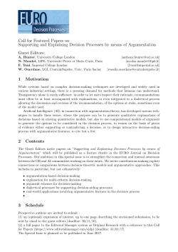 Call for Featured Papers on Supporting and Explaining Decision